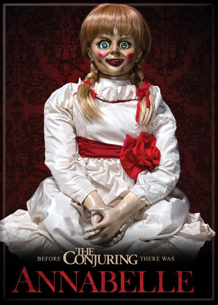 Annabelle on Red Alt Poster Magnet Enchanting Designs Creepy Figures