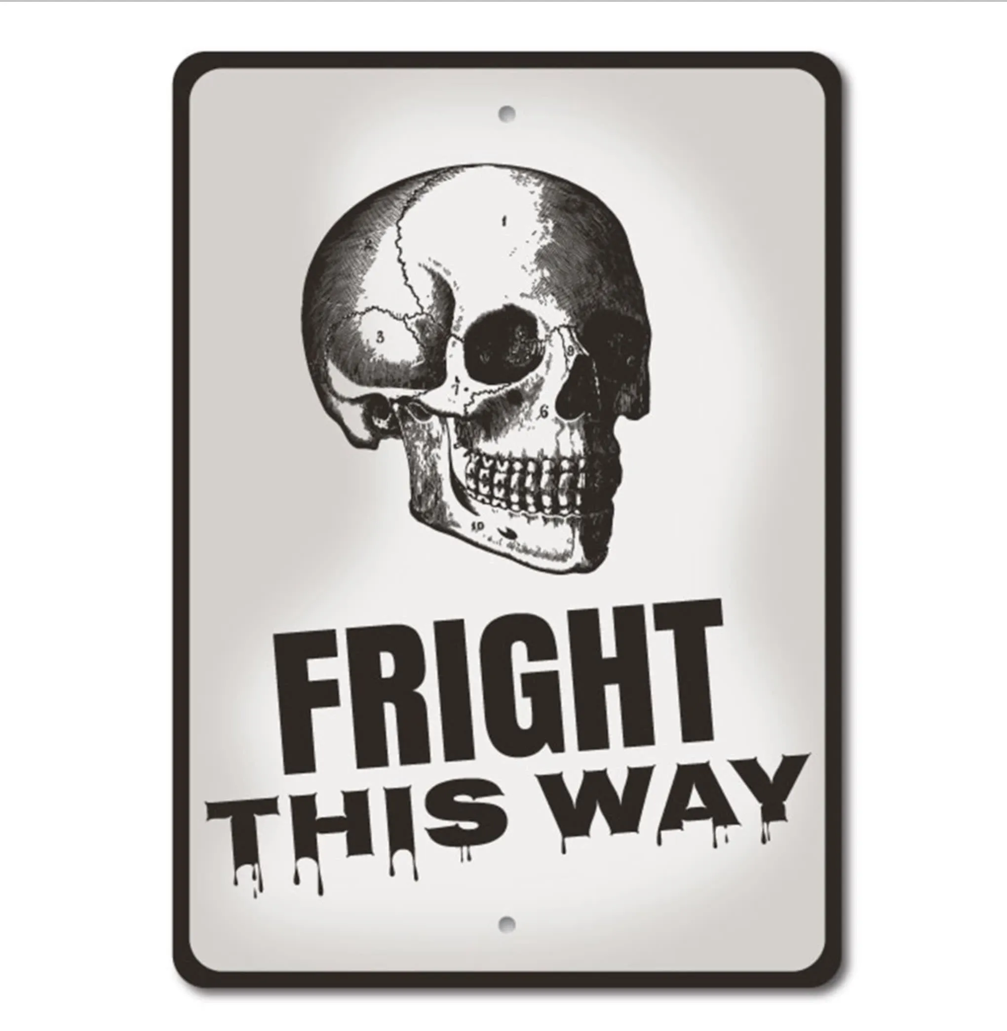 Fright This Way Skull Metal Sign Whimsical Displays