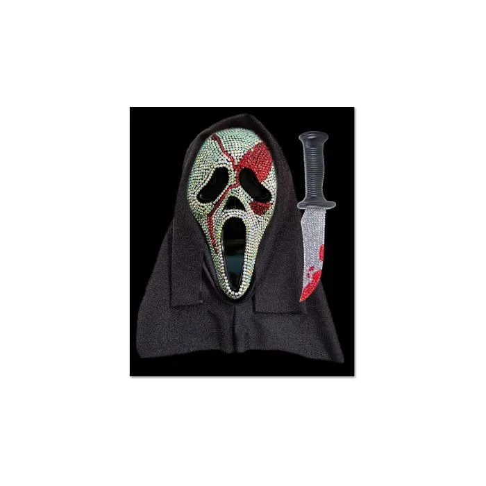 Playful Decorations Wicked Accessories Ghost Face? Bloody Bling Mask and Knife Set