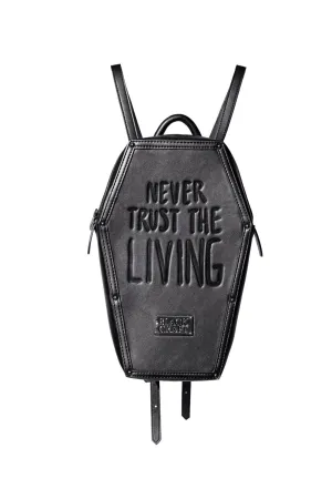 Whimsical designs Playful Displays Never Trust - Coffin Backpack