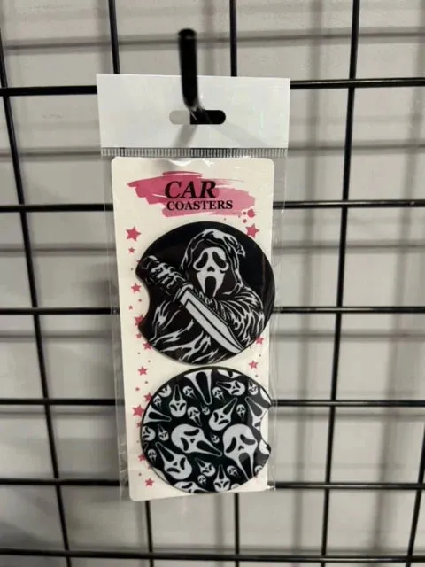 Spooky Party Ghostface Hello Car Coasters