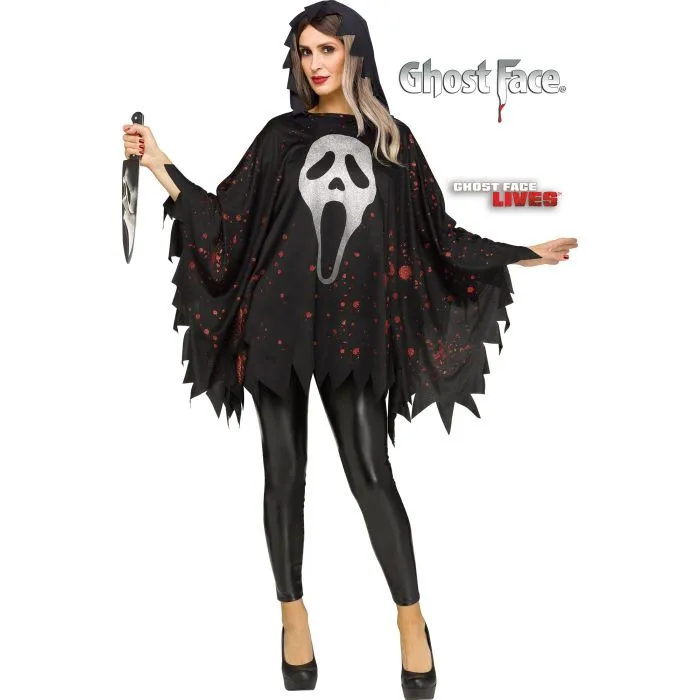 Glittering Ghost Face Poncho - Adult Mysterious Accents