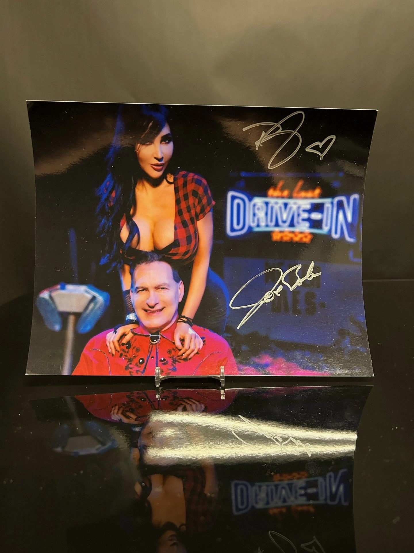 Joe Bob Briggs and Darcy The Mail Girl Signed 8x10 V1 Mystical Props Creepy Designs