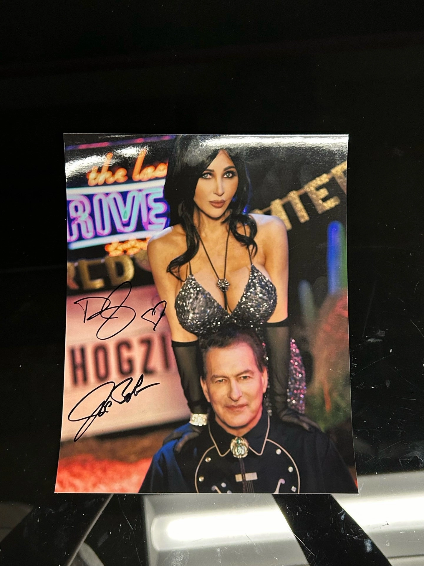 Scary Figures Joe Bob Briggs and Darcy The Mail Girl Signed 8x10 V2