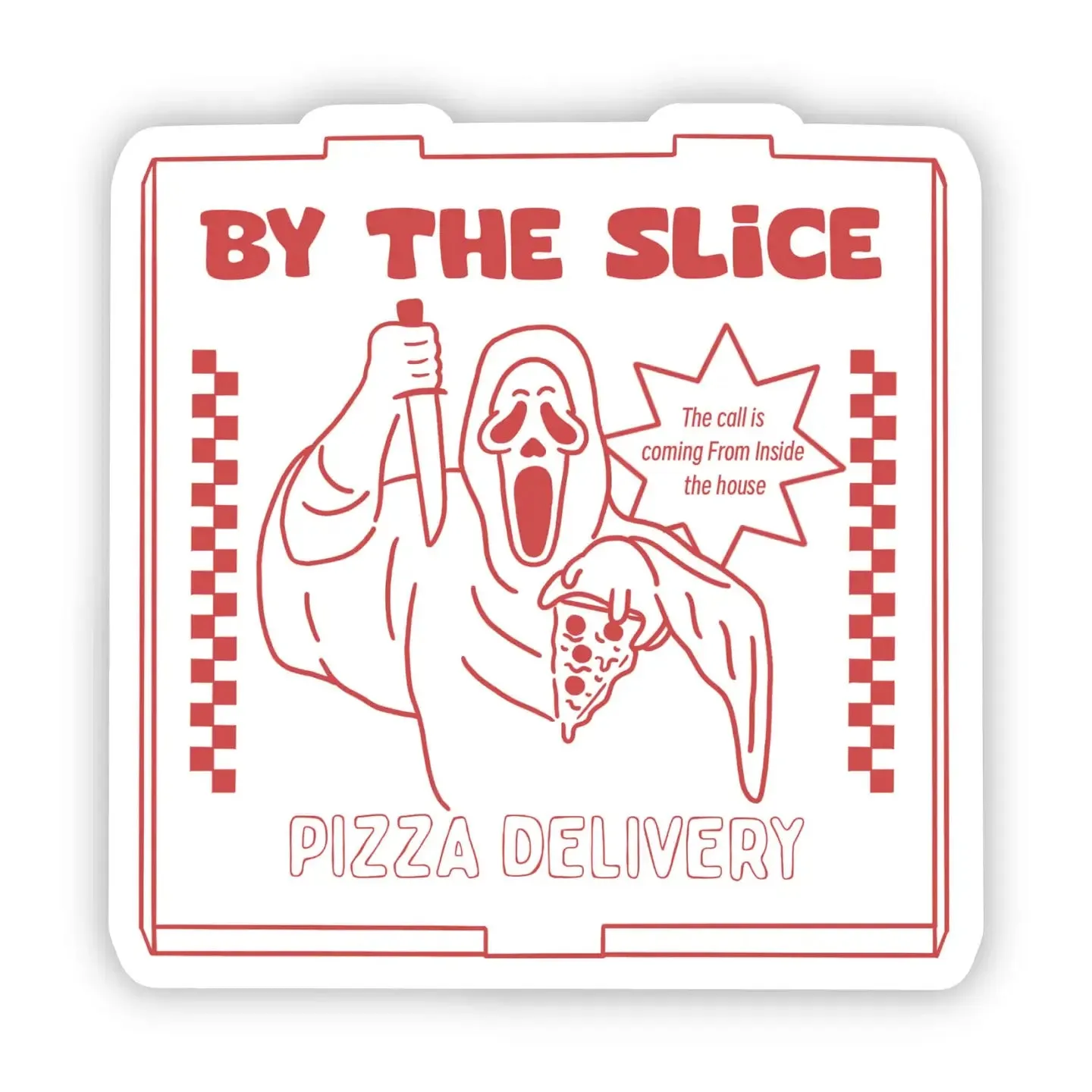"By the Slice Pizza Delivery" Horror and Halloween Sticker Eerie Ornaments Playful Ornaments