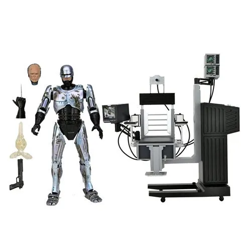 RoboCop Ultimate Battle-Damaged RoboCop with Chair 7-Inch Scale Action Figure Eerie Decor Charming Lights