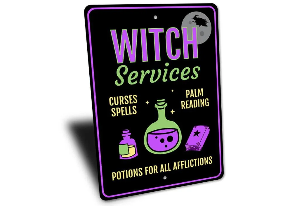Ghostly Party Haunted Figures Witch Services Sign